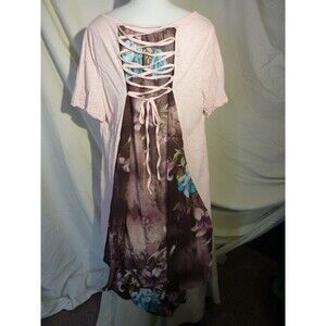 Women's Lace Up/Tie Back Top/Shirt-Pink & Brown Flowered